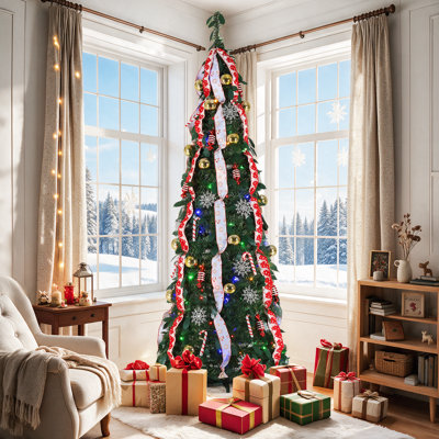 7ft Pre-lit Pop Up Christmas Tree, Pre Decorated W/100 Warm White & Colored Lights, Collapsible Artificial Christmas Tree W/remote, Brightness Adjustment, Timing, 11 Models, Xmas Holiday Home Decor