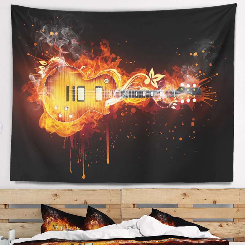 Tapisserie abstraite de guitare électrique, H 32 po x l 39 po
