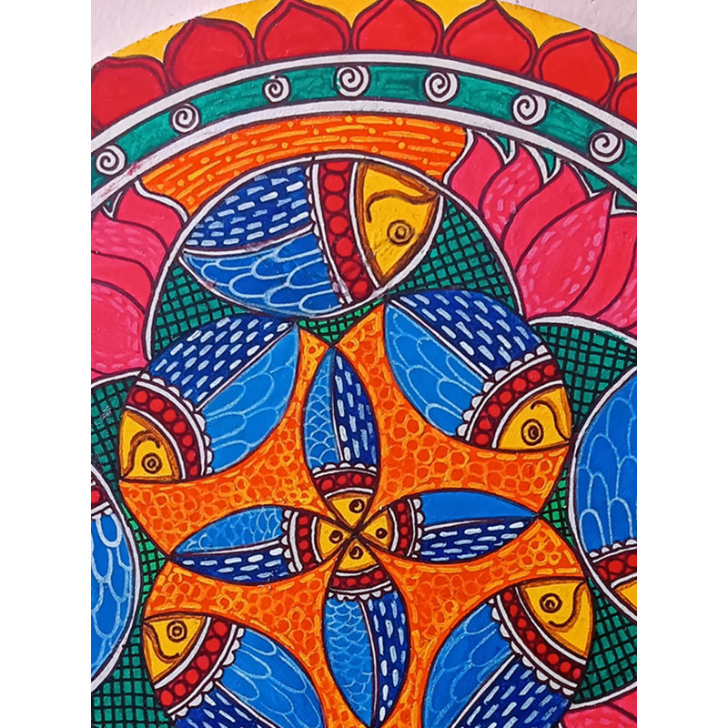 Poisson, art de Rangoli | Acrylique sur panneau en bois aggloméré | Par Rina Patwa