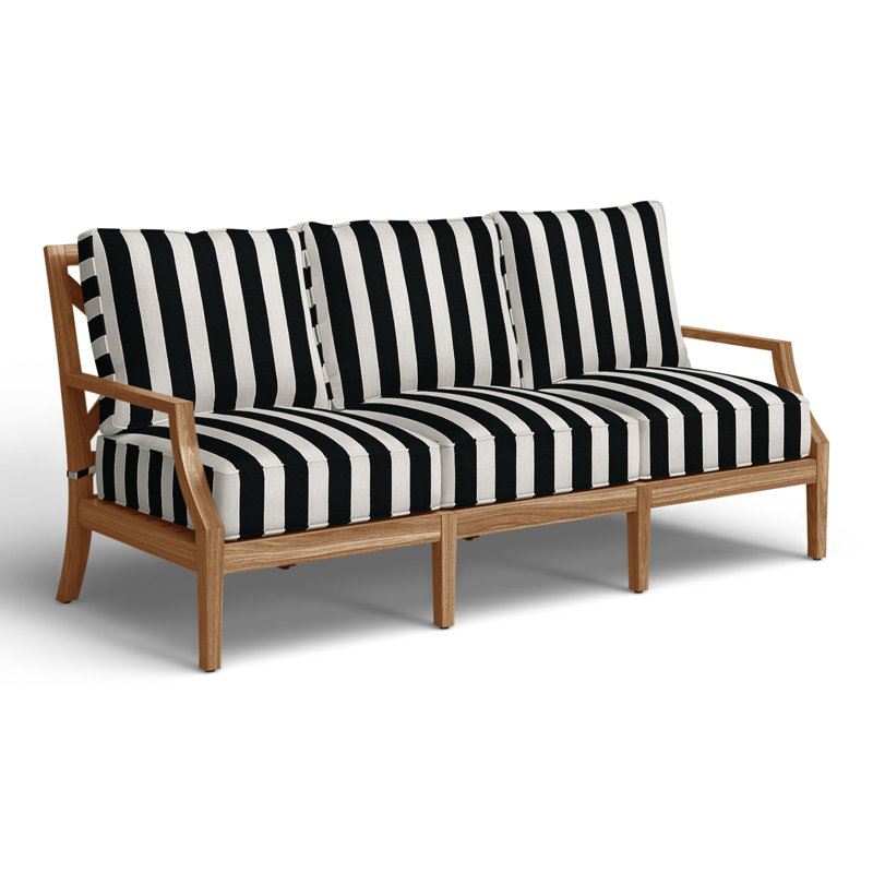 Haley Teak Sofa - Natural Teak, Natural Teak, Cabana Midnight Stripe Sunbrella®, Welt + Standard fill