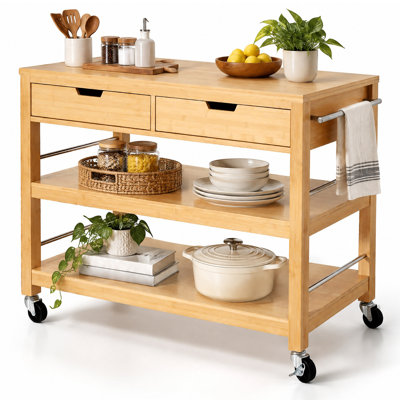Îlot de cuisine extérieure, comptoir en bois de sapin avec plateau en acier inoxydable, armoire de rangement, tiroir, étagères ouvertes, porte-serviettes et roulettes verrouillables