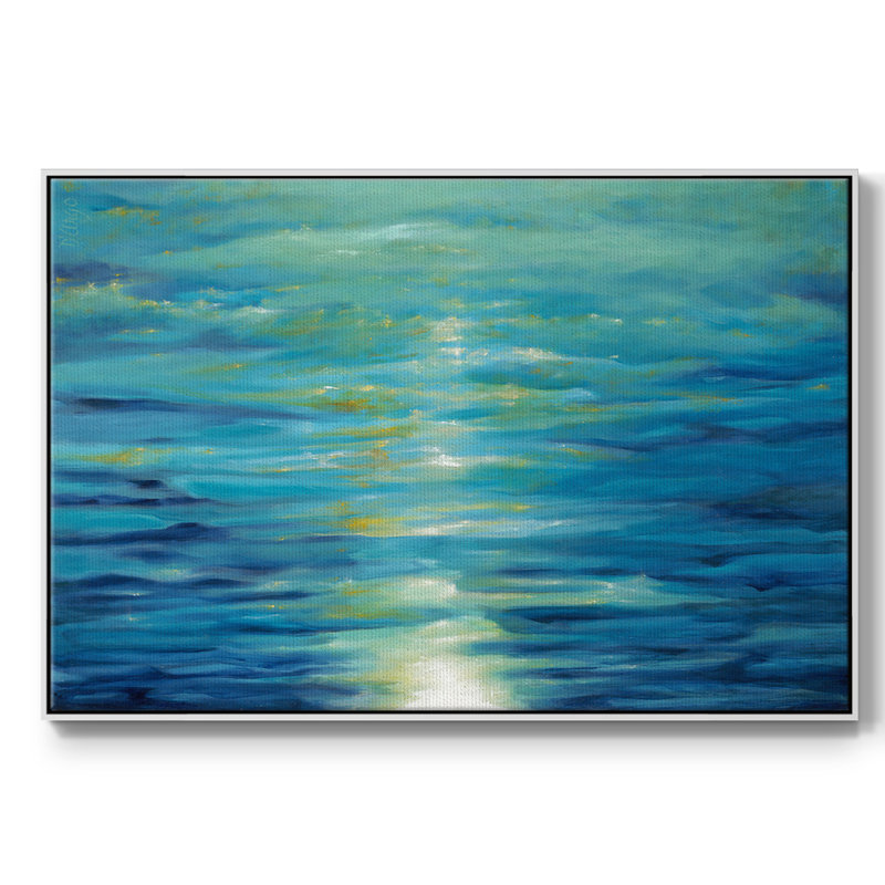 Bleu foncé, H 27 po x l 41 po x P 2 po, Toile encadrée flottée blanche
