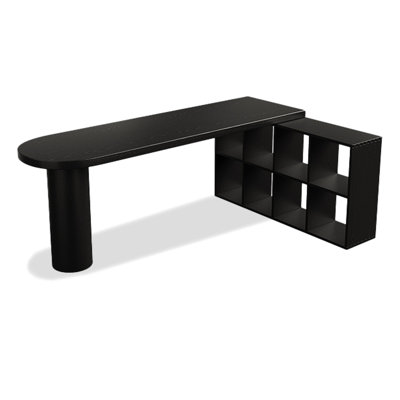 Bureau en L noir avec armoire de rangement en bois massif