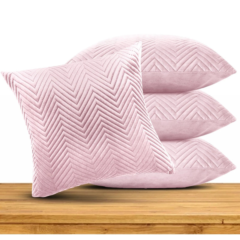 Embossed Quilted Chevron Decorative Cushion Cases - Set of 4 Modern Couch & Bed Décor Velvet Throw Pillow Covers , Pink