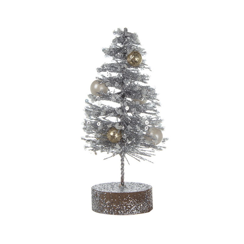 Arbre scintillant sur base en bois - ensemble de 6 - argent