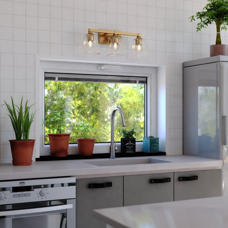 Ensemble de meuble-lavabo transitionnel 3 lumières Lanaysha, Or moderne