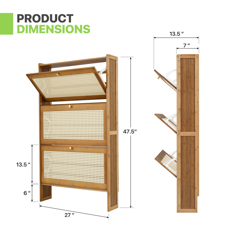 Bay Isle Home™ Bamboo 5-Tier Thin Shoe Cabinet For Narrow Entryway Slim ...