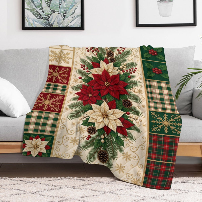 Jeté en flanelle Poinsettia Pinecone Luxury, 60 x 80 po