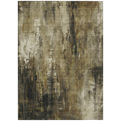 5' X 8' Beige And Taupe Abstract Washable Indoor Outdoor Area Rug