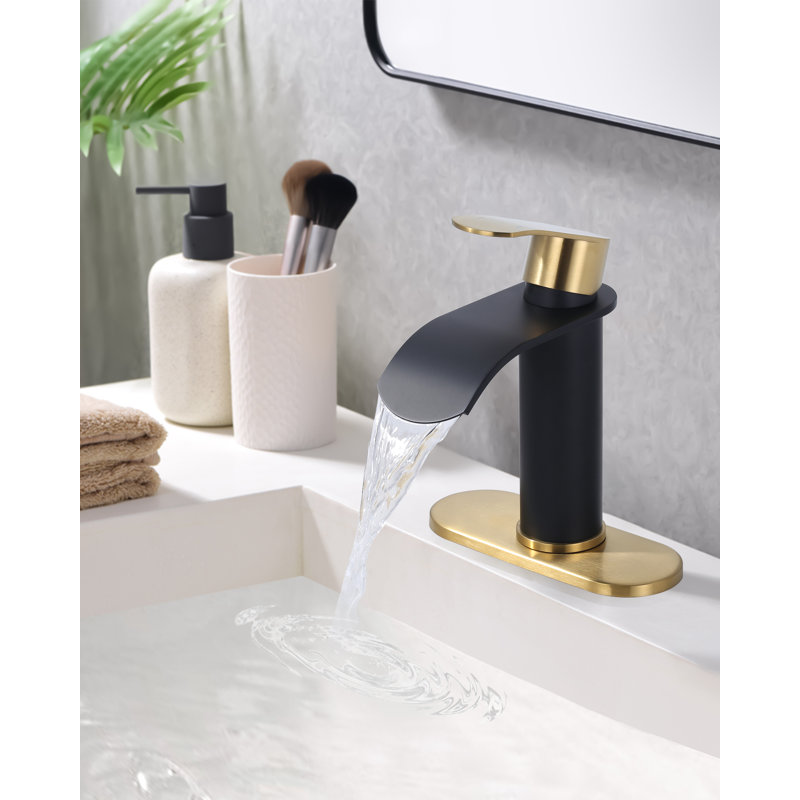 Single-Hole Single-handle Bathroom Faucet with Drain Assembly, Black/Gold