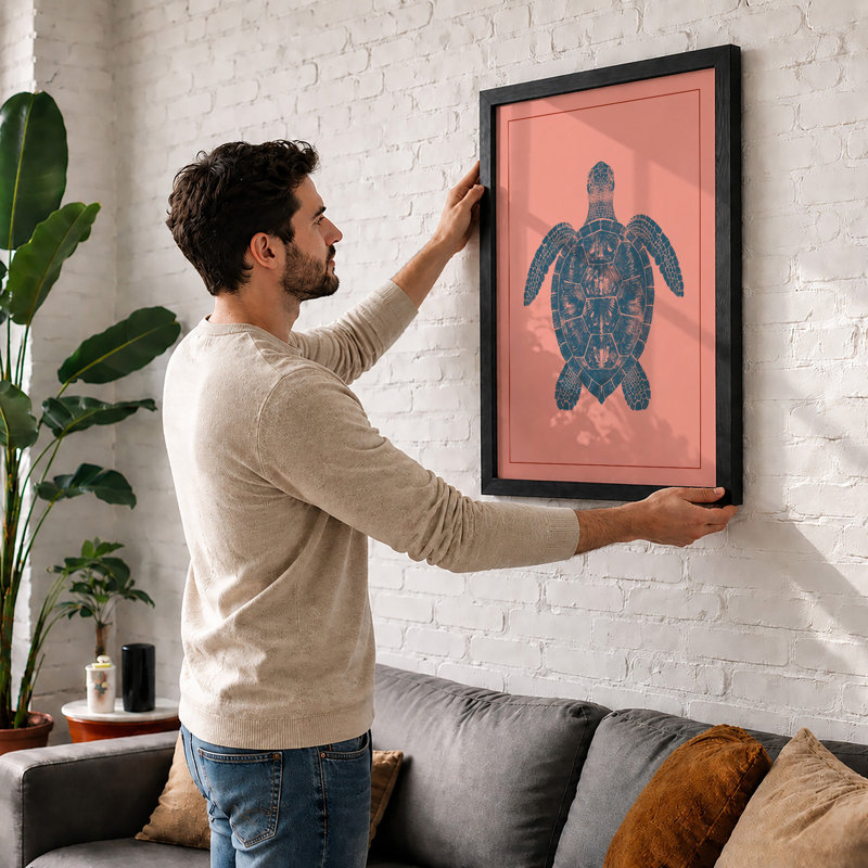 Mandala Turtle Boho - Framed Print, A2 - 59.4 x 42.0 cm, Black