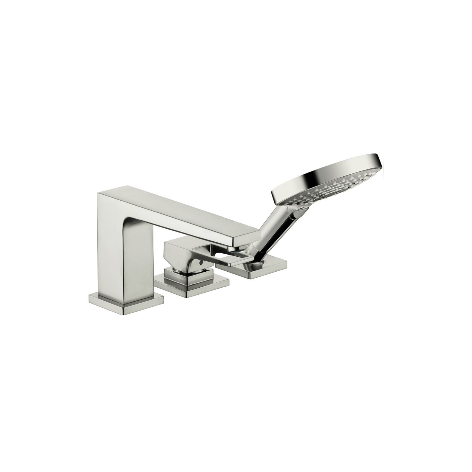 Metropol Single Handle Deck Mounted Roman Tub Faucet Trim with Diverter and Handshower, Brushed Nickel