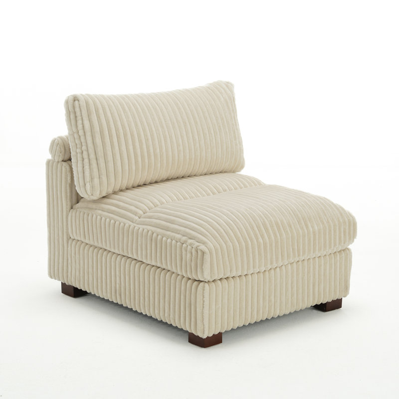 Upholstered Faux Rabbit Fur Flannel Armless Chair with Pillow Back, Single Chair Module Part For Sectional Sofa, White