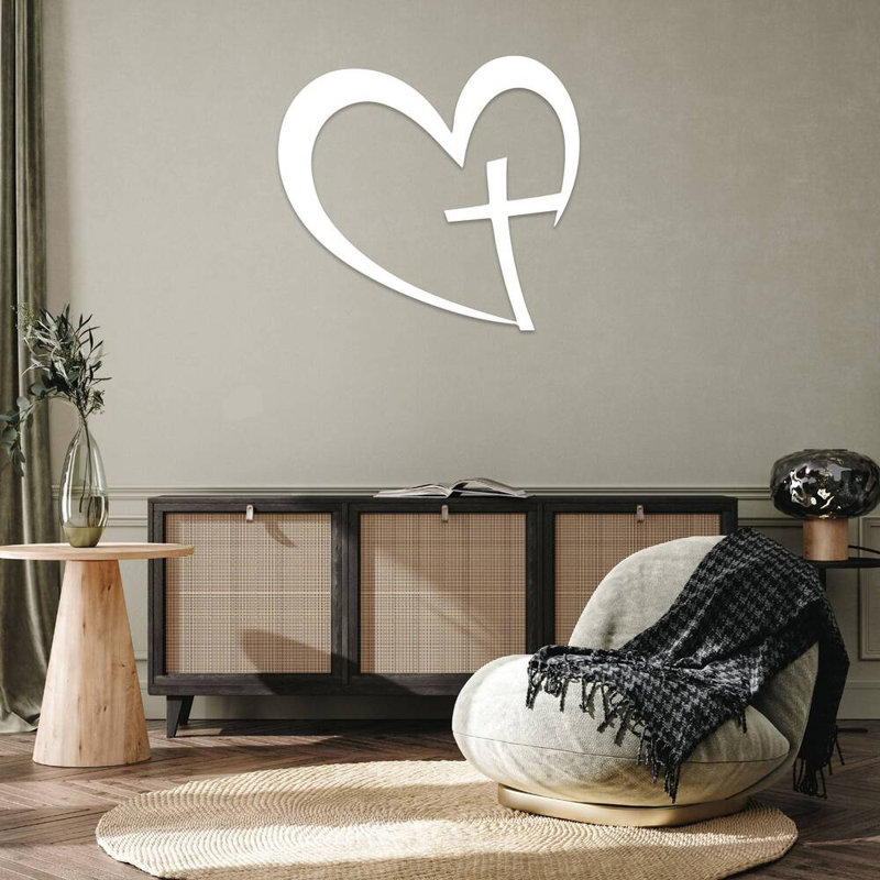 Art mural en forme de cœur en forme de croix - symbole de l'amour chrétien - décoration inspirée de la foi - décoration spirituelle pour la maison - décoration murale de l'église - sculpture en métal industrielle rustique - œuvre d'art élégante