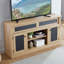 Meuble télé et console multimédia à motif en relief avec espace de rangement ouvert et fermé et porte coulissante-1435372458