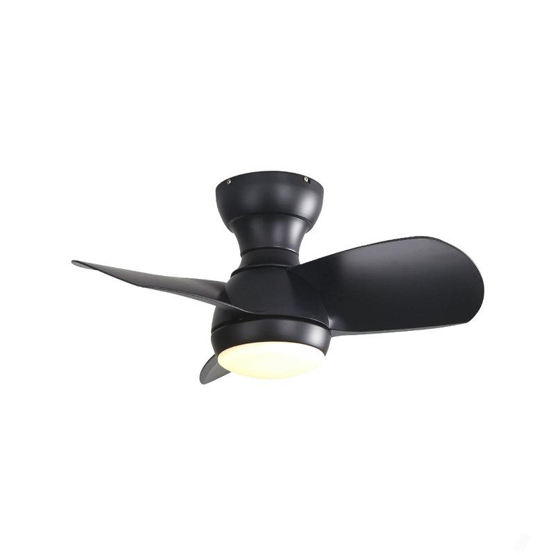 23 Inch Bedroom Ceiling Fan With 3 Abs Blades Remote Control Dc Motor Black With 18W Led Light