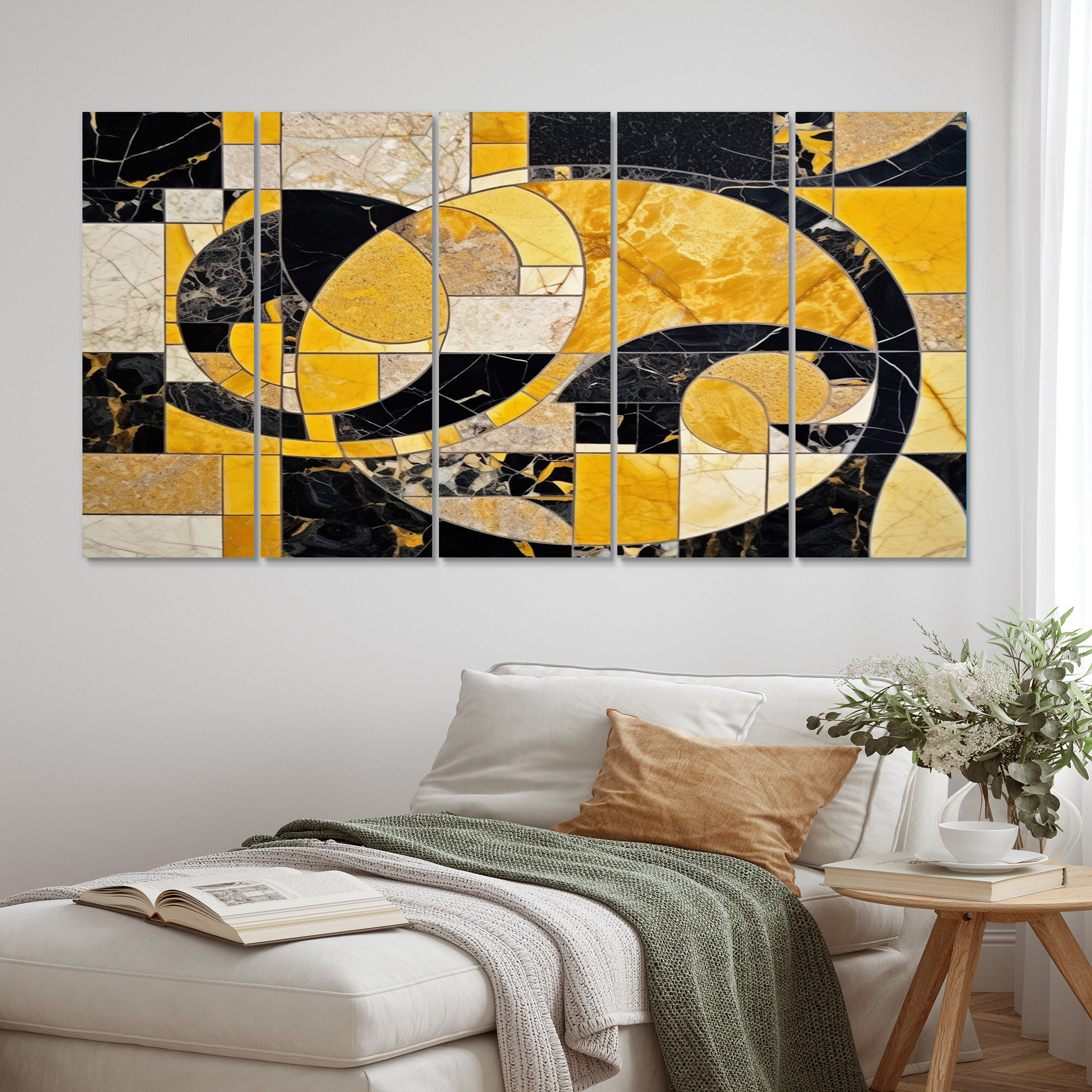 Wrought Studio™ Gold And Black In Motion III - Abstract Shapes Canvas ...