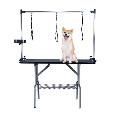 Grande table de toilettage pour chien de 47 po en acier inoxydable avec accoudoirs à hauteur réglable