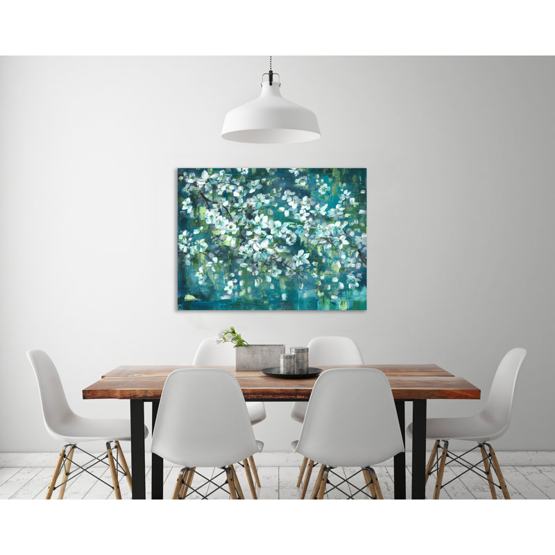 Teal Blossoms 1 Piece Wrapped Canvas Wall Art, 91.4cm H x 122cm W x 3.81cm D