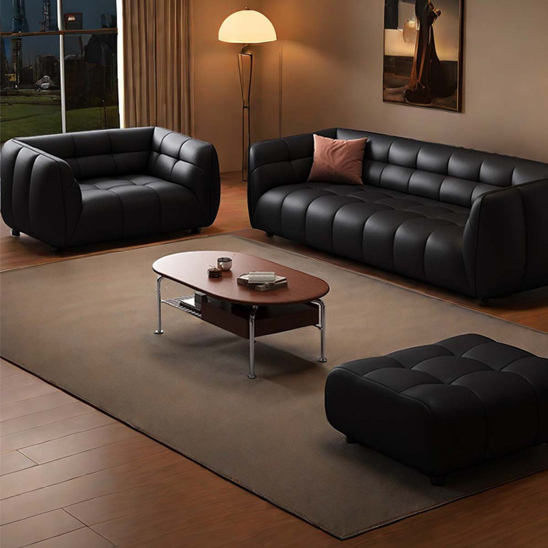 Nalin 4 - Piece Faux Leather Living Room Set, Black
