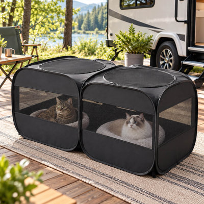 2-in-1 Pop-Up Cat Playpen with Connected Rooms and Carry Bag