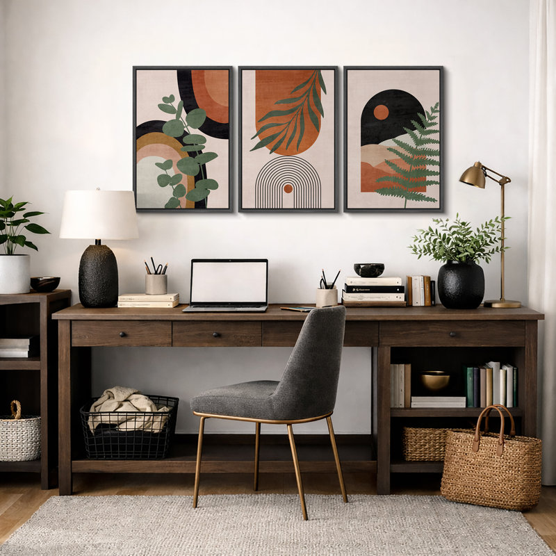 «Mid Century Modern Boho», Southwestern Desert Jungle, Cadre flottant noir, H 36 po x l 72 po