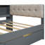 Lit plateforme simple en bois avec tablettes de rangement, tiroirs, station de charge et tête de lit tapissier, gris