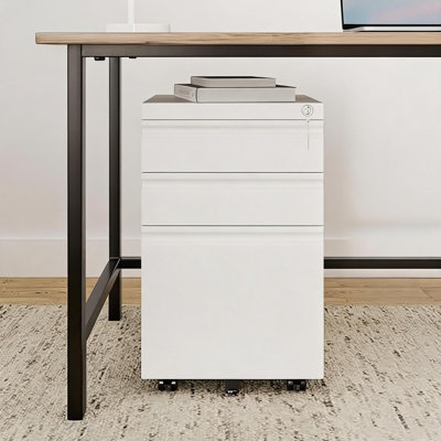 Classeur mobile en métal blanc 61 cm (24 po) à 3 tiroirs avec serrure et 2 clés, à placer sous un bureau, compatible avec les formats Lettre, Légal et A4, montage facile