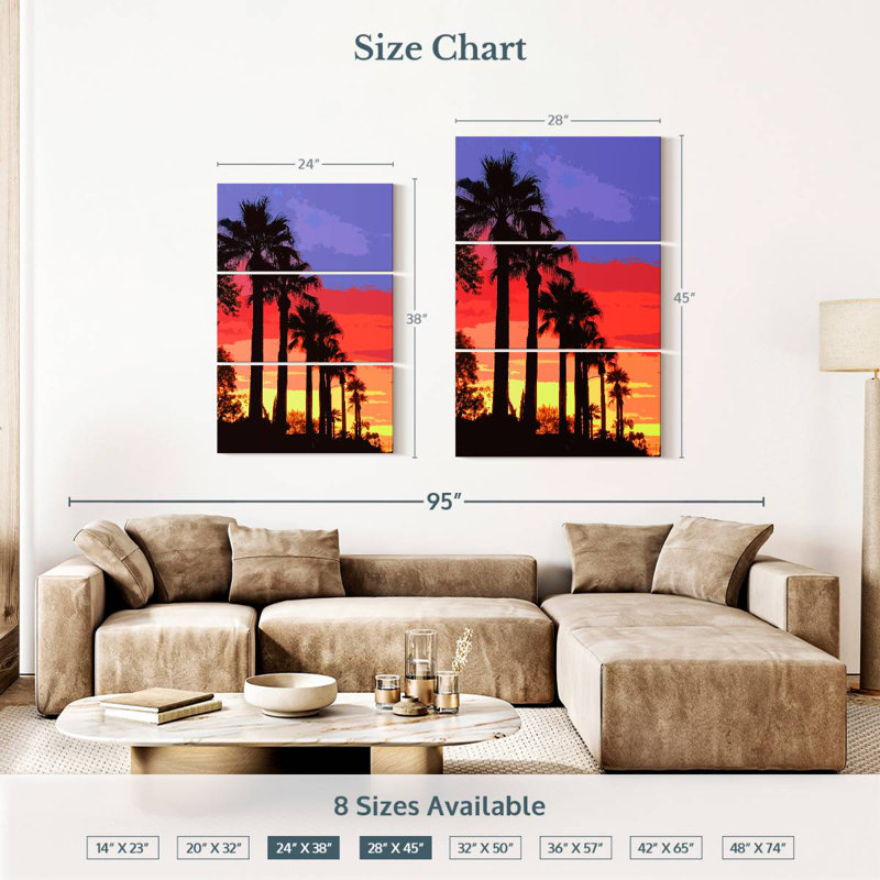 Alvord Palm Tree Sunset Illustration, 38" H x 24" W