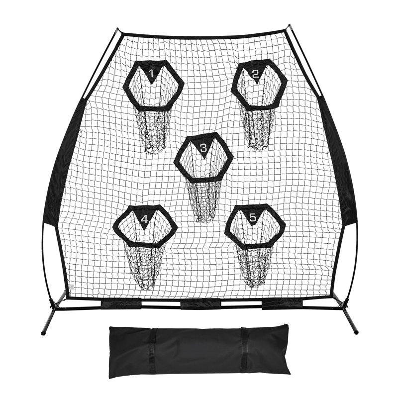 Filet d'entraînement de 7 x 7 pi avec filet d'entraînement, cible d'entraînement avec 5 poches ciblées, filet sans nœuds avec sangles et étui de transport portable, améliorer la précision du lancer QB, noir