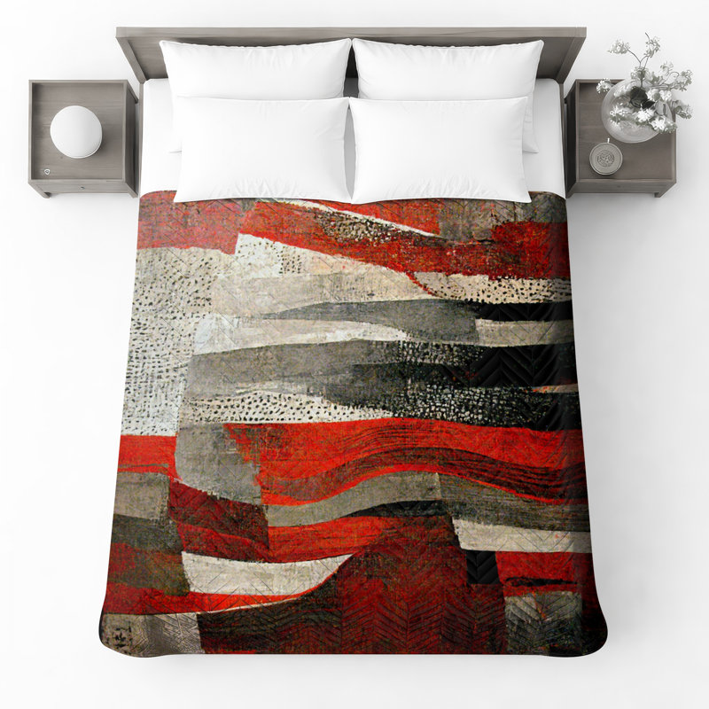 Couvre-lit matelassé rouge à vagues abstraites toutes tailles, Double