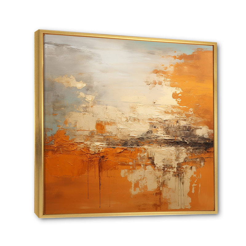 «Copper Glow», impression d'art abstrait paysage, H 36 po x l 36 po x P 1,5 po, Cadre flottant doré