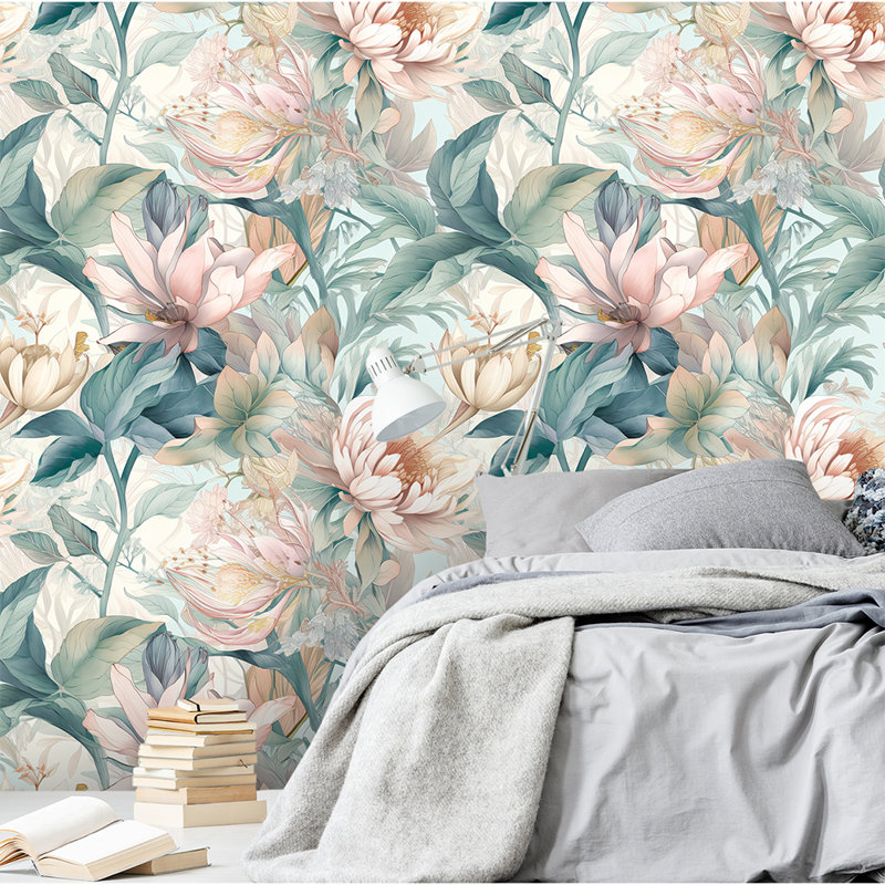 Rouleau de papier peint floral pastel doux