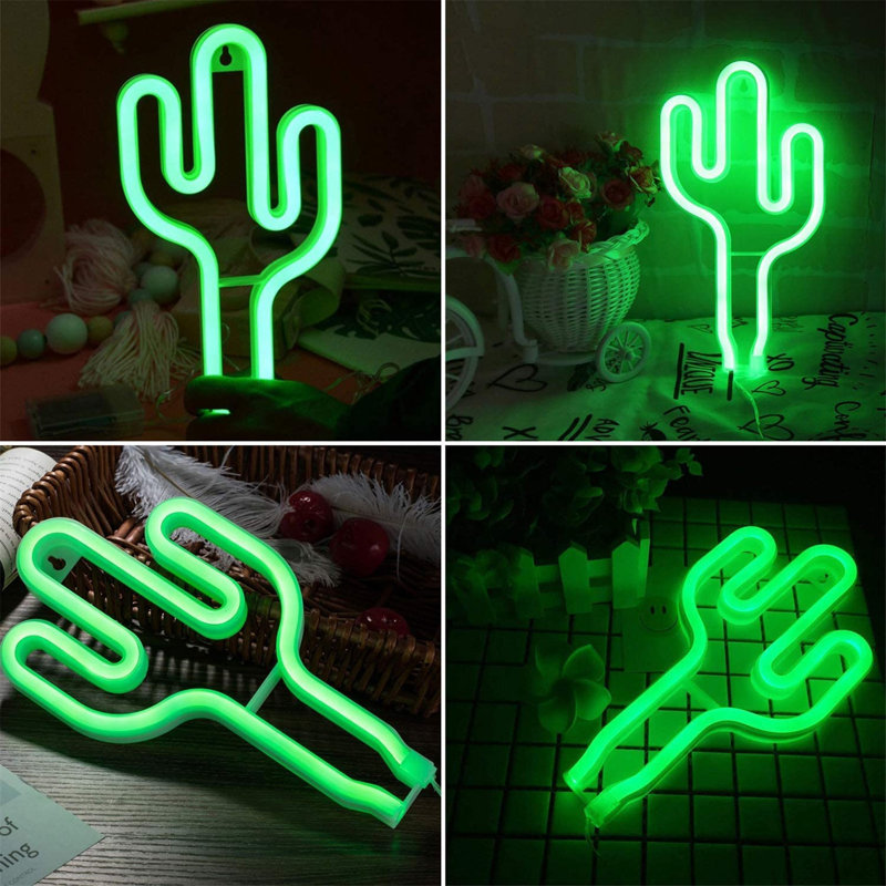USB Battery Box Green Light Cactus Shape Neon Light