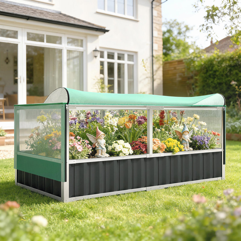 Lit de jardin surélevé avec housse, gants gris foncé