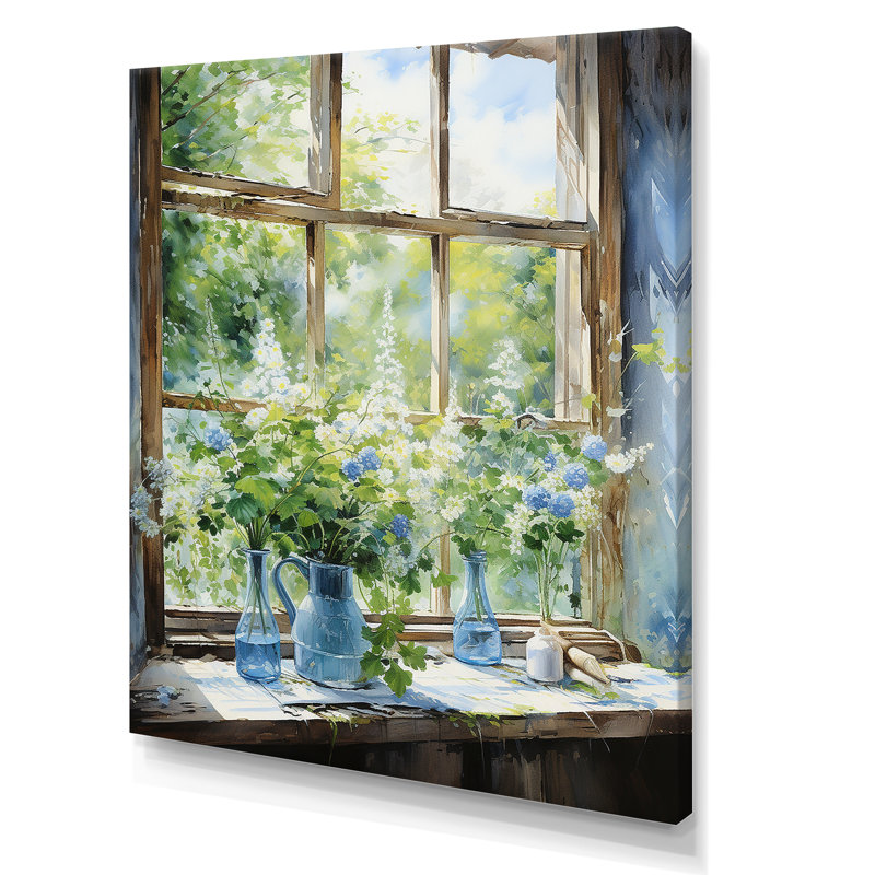 Décoration murale fenêtre verte et bleue campagne de charme III - Fenêtres de ferme, H 40 po x l 30 po x P 1,5 po