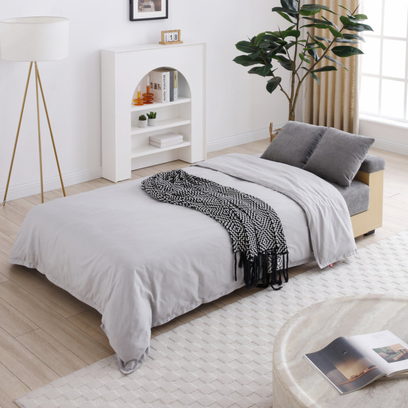 Convertible Sleeper Sofa Couch,Multifunctional Double Folding Sofa Bed,Storage Ottoman And Sofa Arm With  Box And Drawer, Drop Down Table With 2Cup Holders For Living Room,Apartment,Office,Grey
