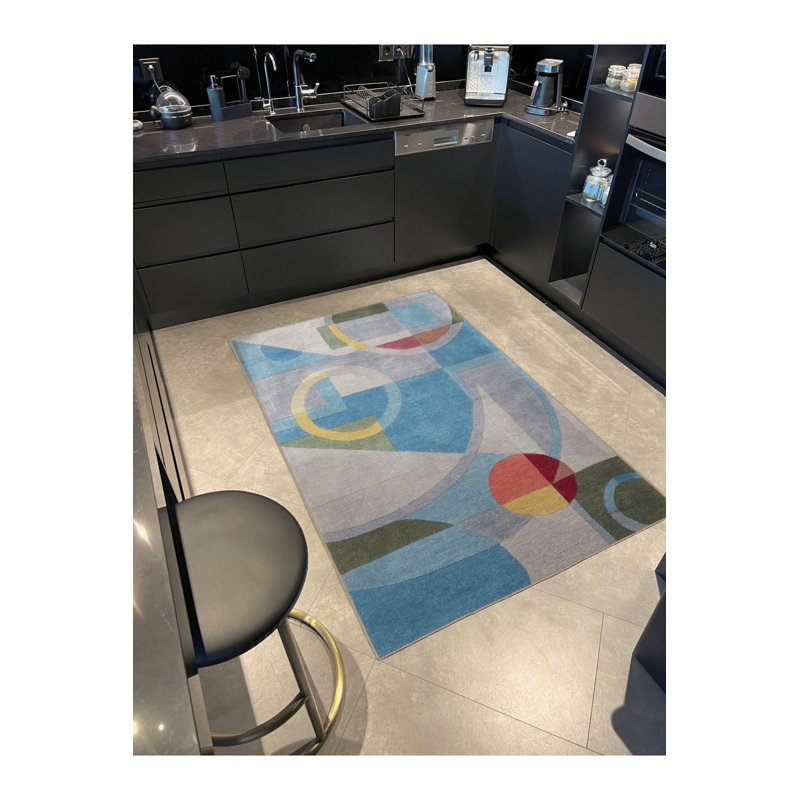 Blue Multicolor Geometric Shape Pattern Creative Modern Decorative Washable Rug, Rectangle 2'4" x 3'11" Rug Pad Included