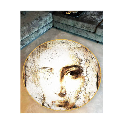 Tapis rond rond à motif tissé beige