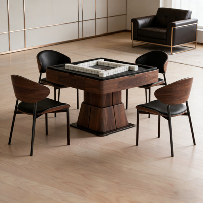 Walnut Veneer Electric Lift Automatic Mahjong Table / Coffee Table, Movable, for Chinese Rules