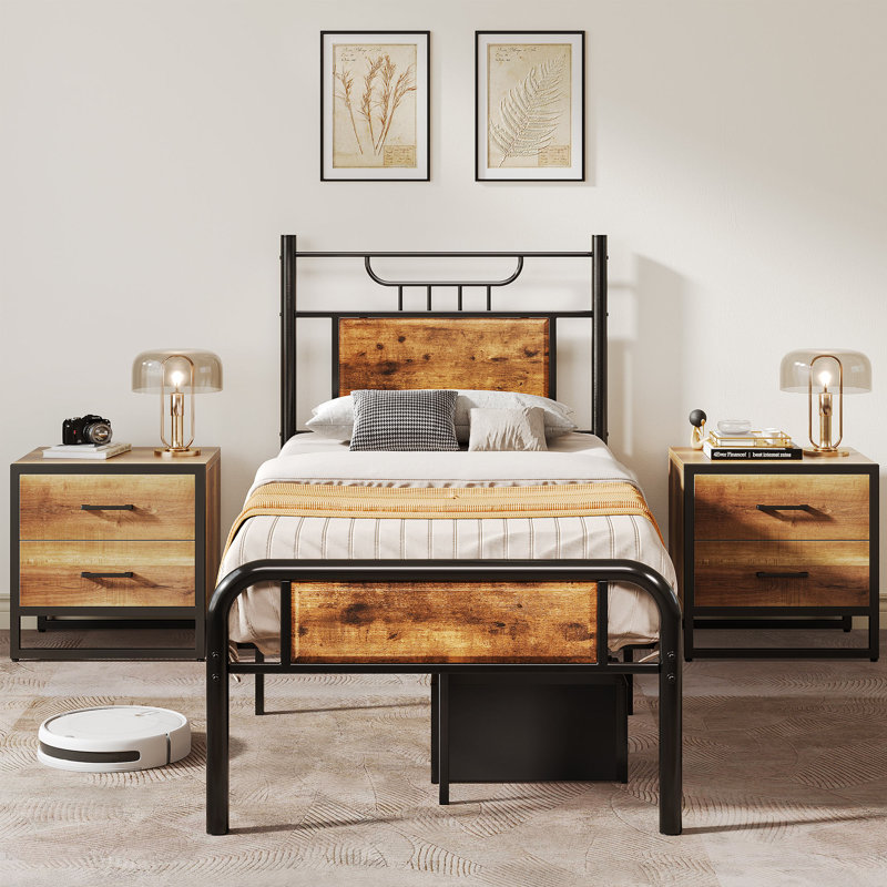 Pantoja Bed Frame with Rustic Vintage Wood Headboard Platform Bed No Box Spring Needed, Twin