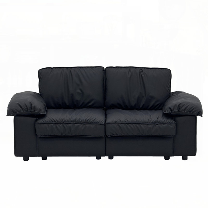 Canapé compact en similicuir avec rangement caché, causeuse 2 places pour petit appartement et studio, Noir
