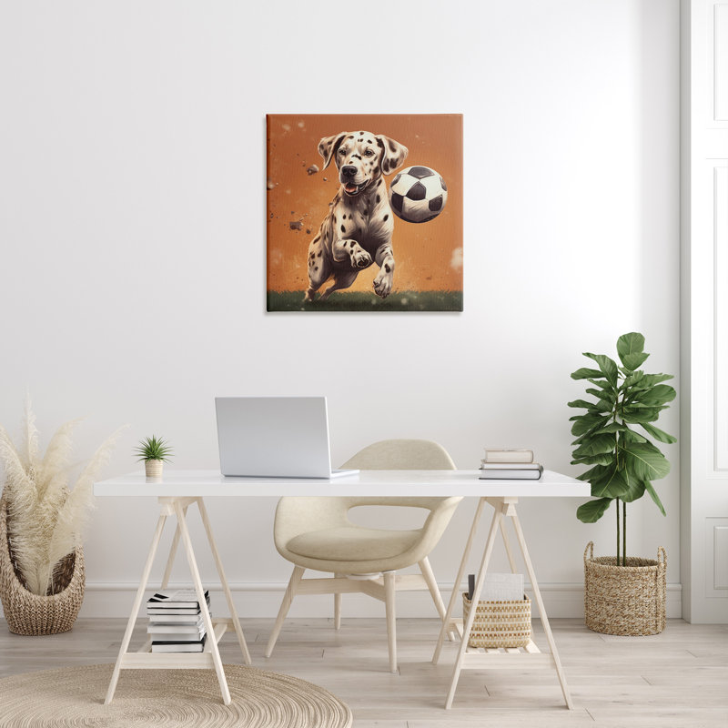 Dog Playing Soccer Canvas Wall Art by Lazar Studio, H 30 po x l 30 po