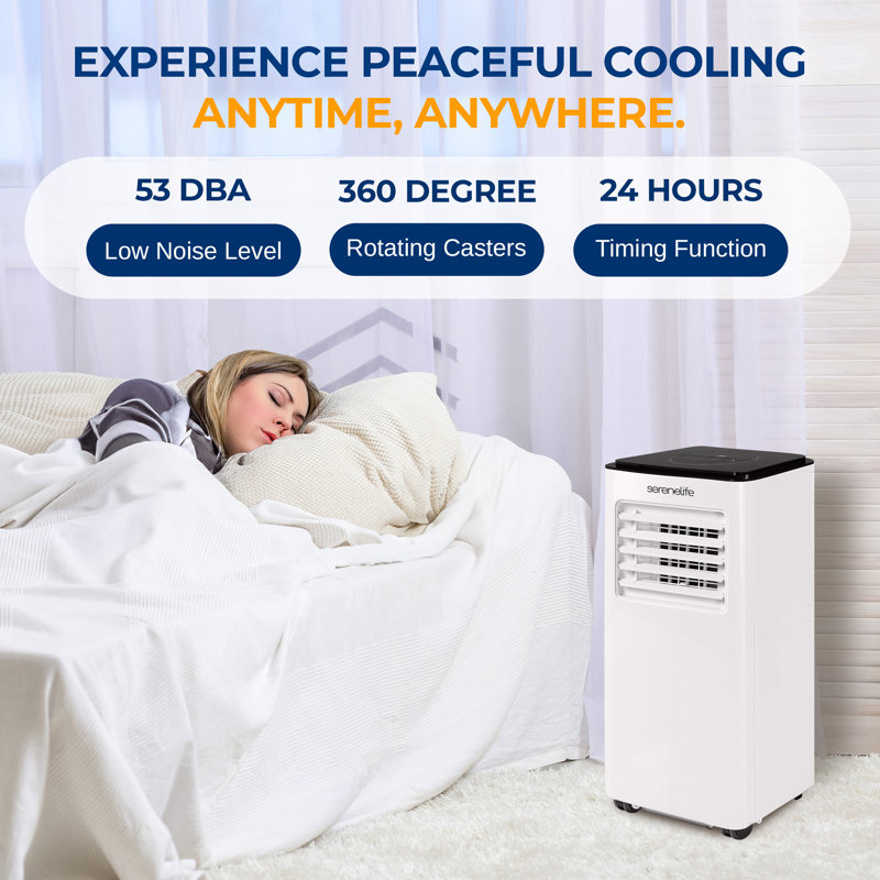 Serenelife Portable Air Conditioner 8000 BTU - Compact 4-In-1 Single Duct A/C Unit With Cooling, Heat, Dehumidifier & Fan Modes, Energy Efficient 300 Sq. Ft. With Universal Castors, Window Mount Kit