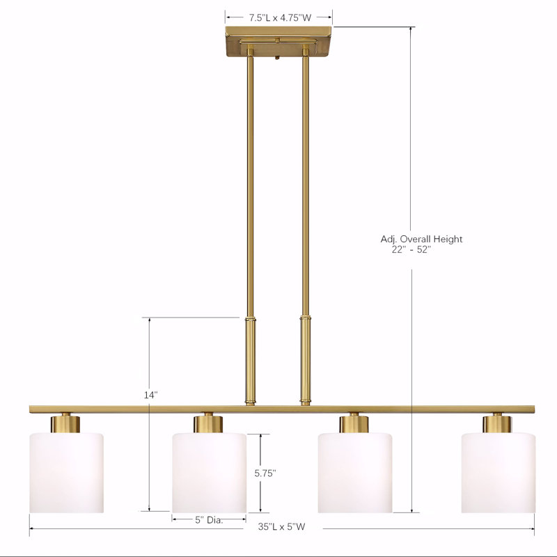 Luminaire suspendu linéaire à 4 lumières pour îlot de cuisine Travus, Or