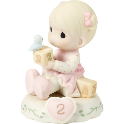 Precious Moments Blonde Birthday Girl with  Blocks Age 2 Figurine 3.54 Inch