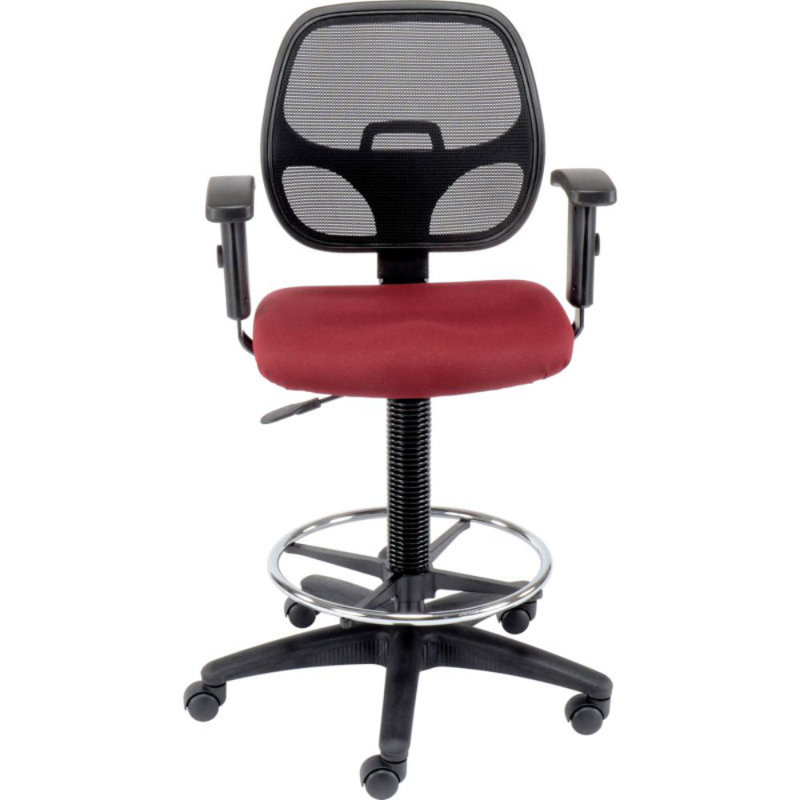 Red Adjustable Height Mesh Drafting Stool with Fabric Seat