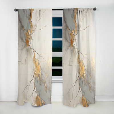 Genera Beige Gold Minimalism Potteries I - Spirals Curtain - Velvet Room Darkening - 1 Panel
