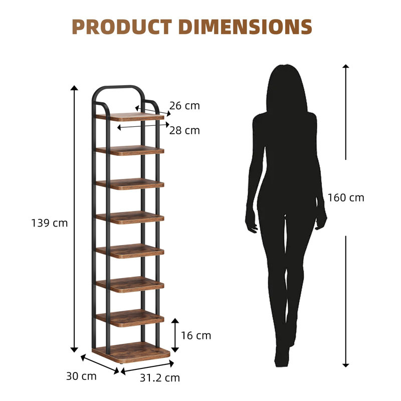 Shoe Rack Organizer, Space Saving Vertical Tall Shoe Shelf, Adjustable Tiers , 8-Tiers