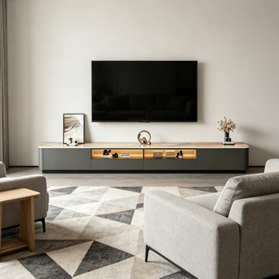 Minimalist TV Stand Rock Slab Top Storage